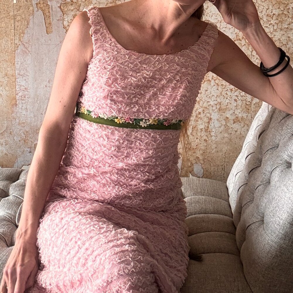 RARE Vintage Pink Chiffon Party Dress S/M  - Pristine Condition Easter - Picture 8 of 11